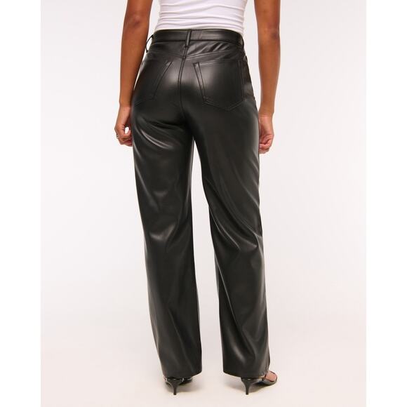 Abercrombie & Fitch Black Vegan Leather Curve Love High Rise 90s Pants Size 12 - Picture 3 of 6